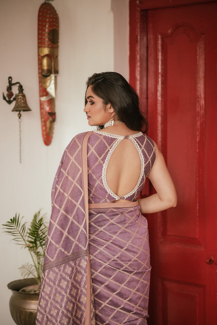 Elysian Diamond Lace Mauve Jamdani Blouse