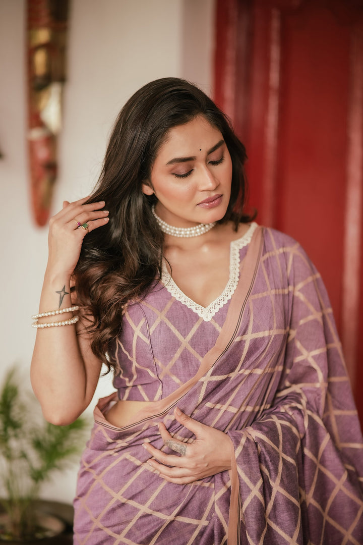 Royal Pastel Mauve Jamdani Saree
