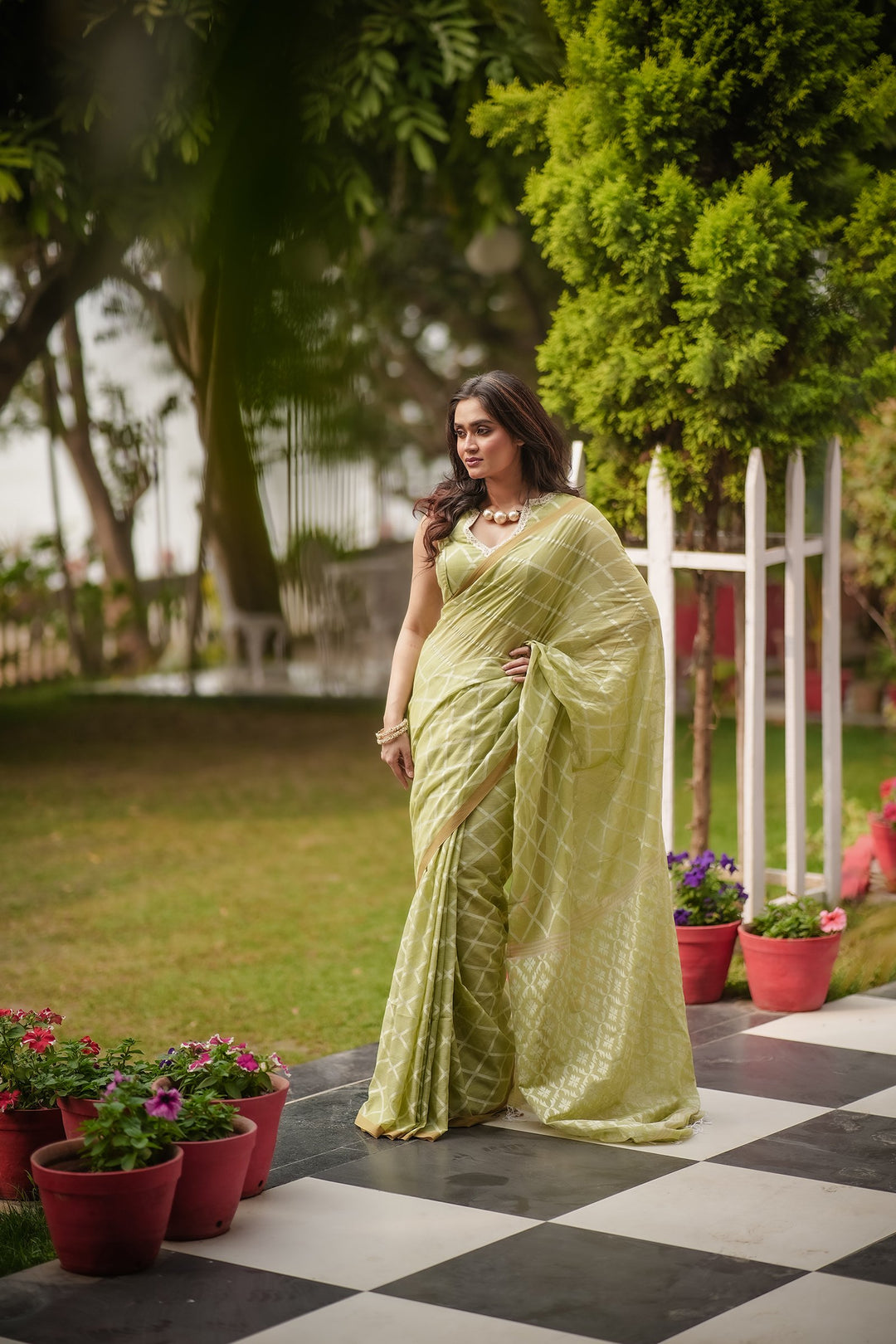 Elysian Pastel Green Jamdani Saree