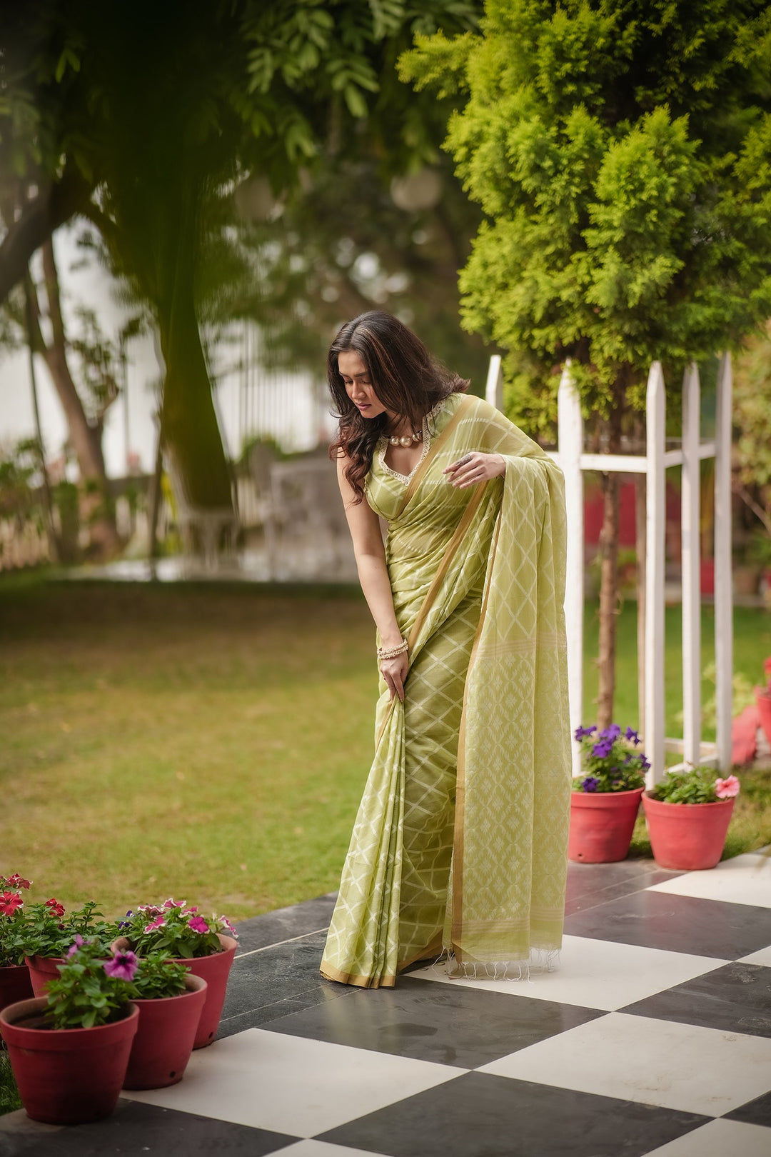 Elysian Pastel Green Jamdani Saree
