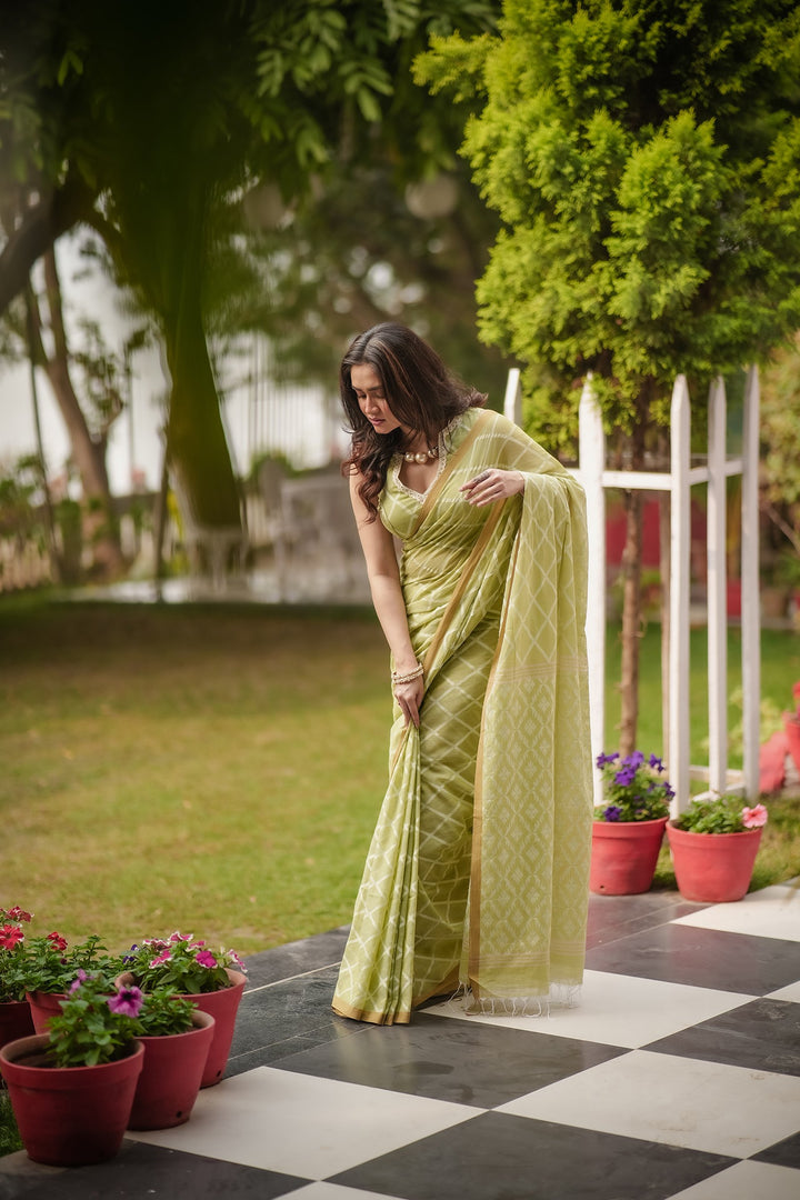 Elysian Pastel Green Jamdani Saree