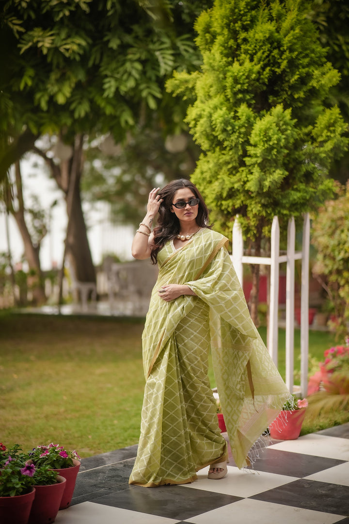 Elysian Pastel Green Jamdani Saree