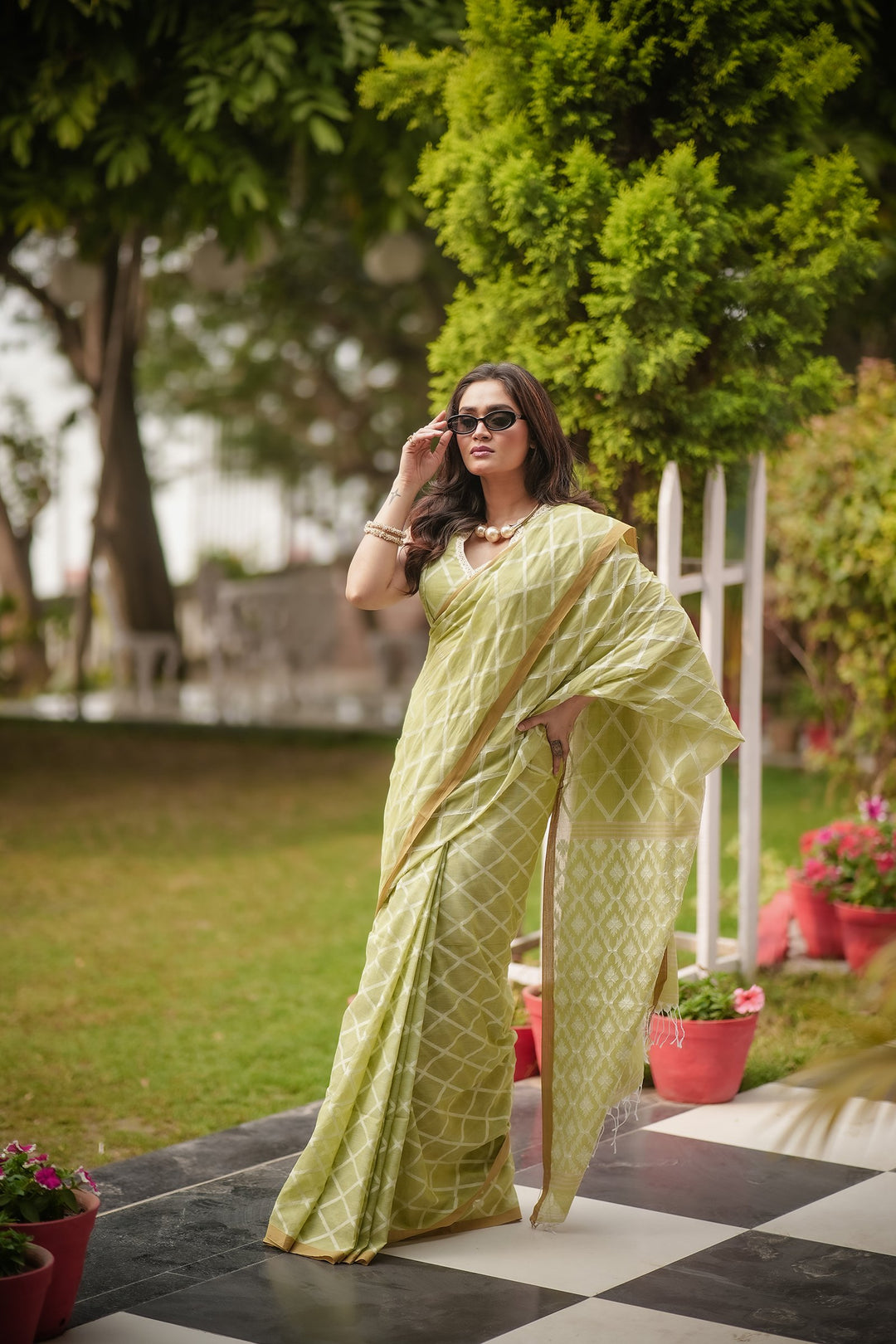 Elysian Pastel Green Jamdani Saree