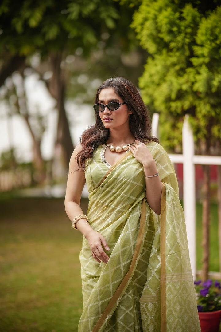 Elysian Pastel Green Jamdani Saree