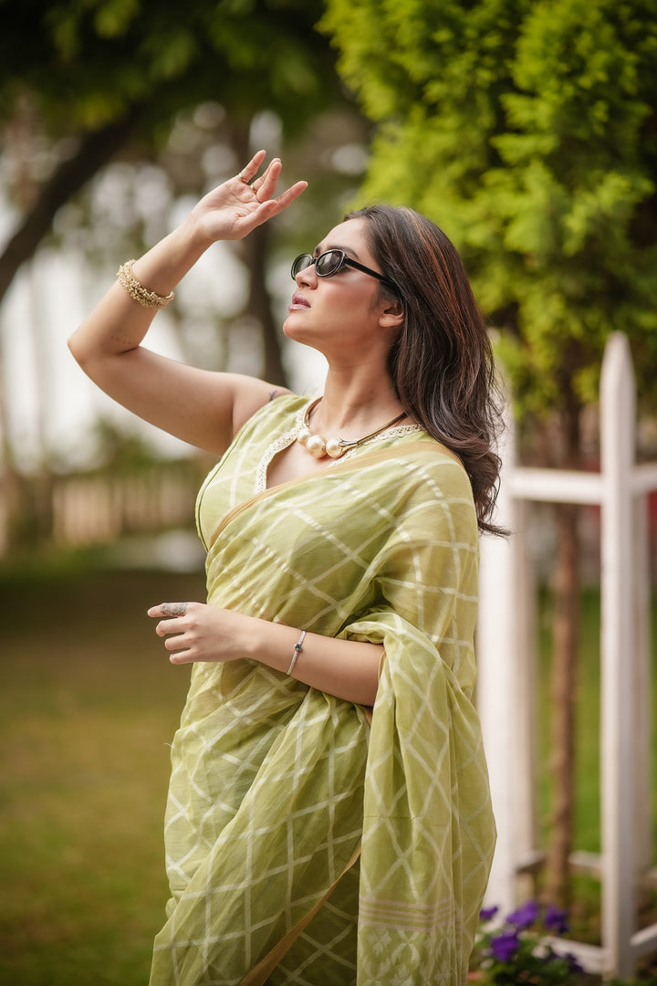 Elysian Pastel Green Jamdani Saree
