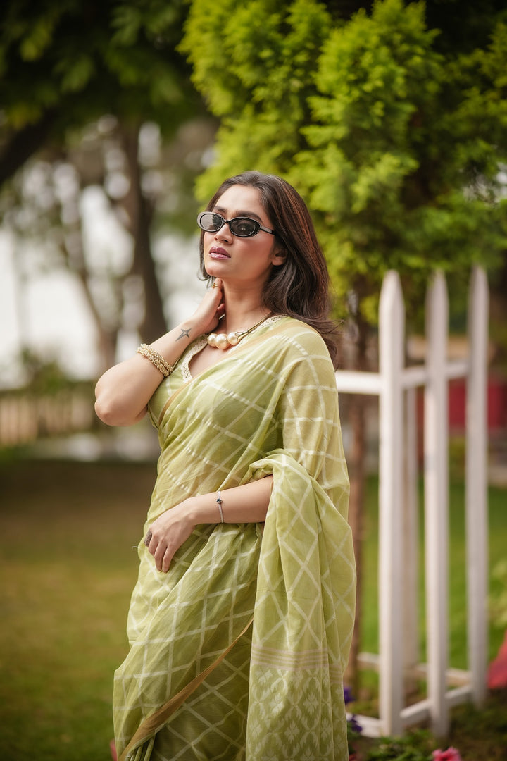 Elysian Pastel Green Jamdani Saree