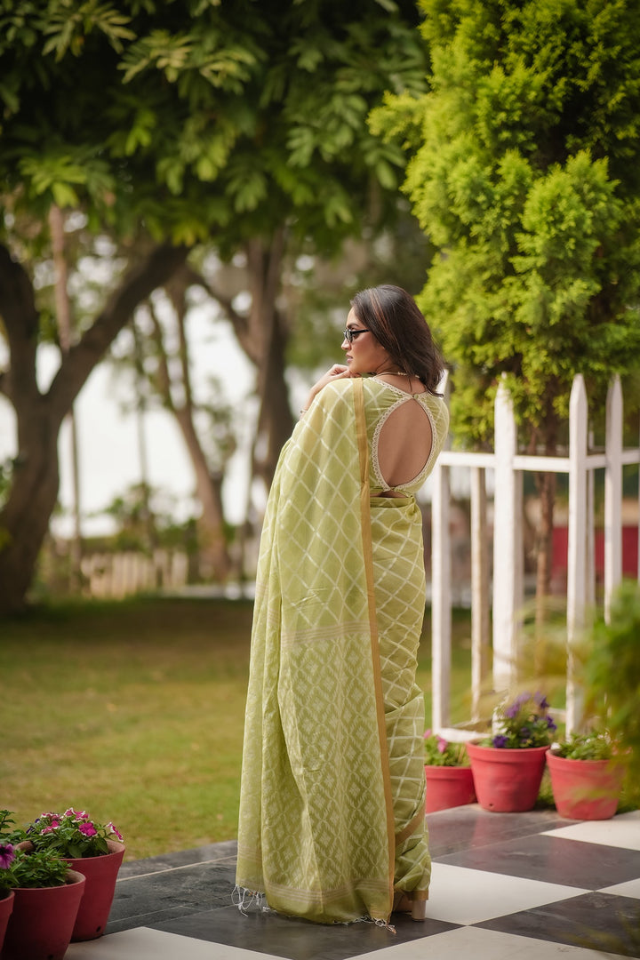 Elysian Pastel Green Jamdani Saree