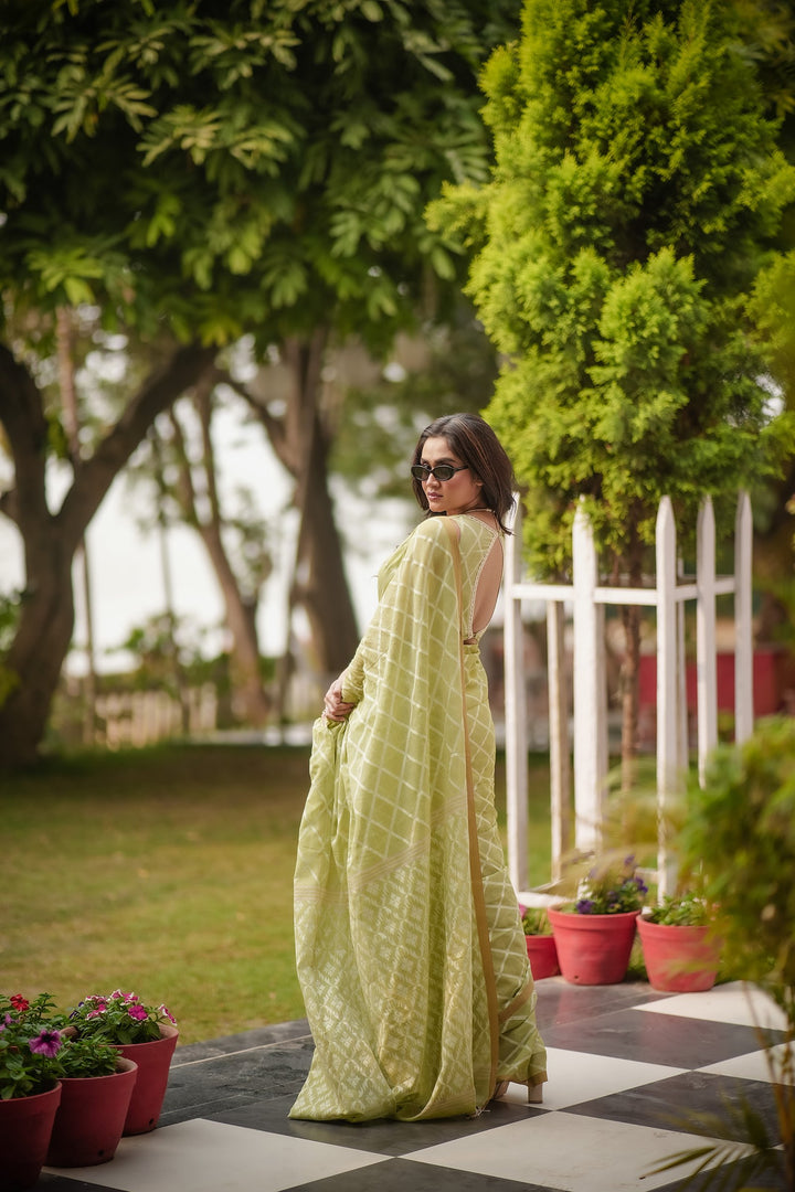 Elysian Pastel Green Jamdani Saree