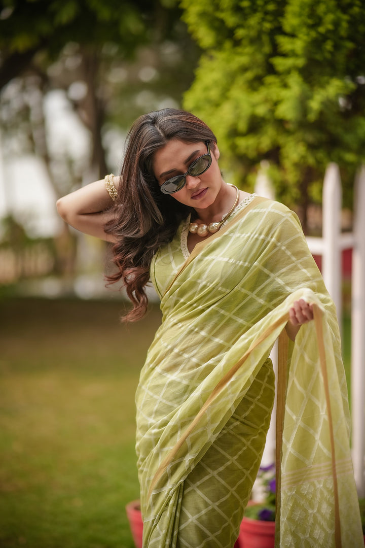Elysian Pastel Green Jamdani Saree