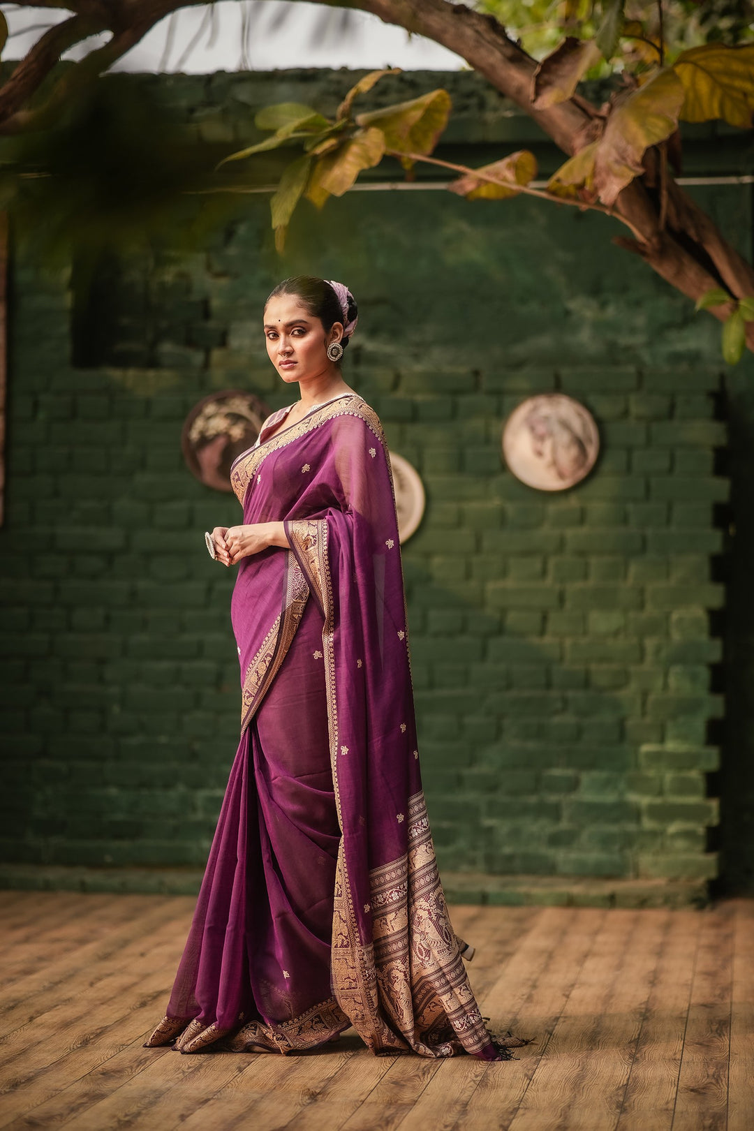 Regal Violet Jamdani Baluchari Saree