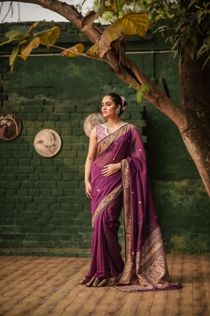 Regal Violet Jamdani Baluchari Saree