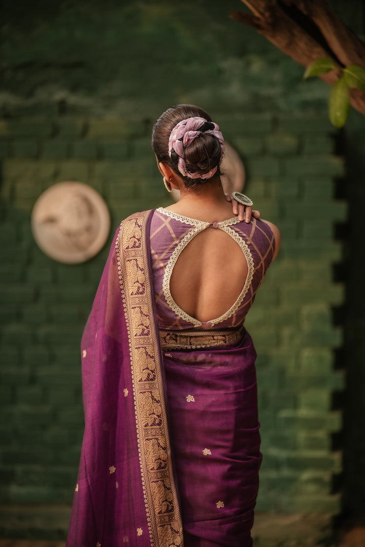Regal Violet Jamdani Baluchari Saree