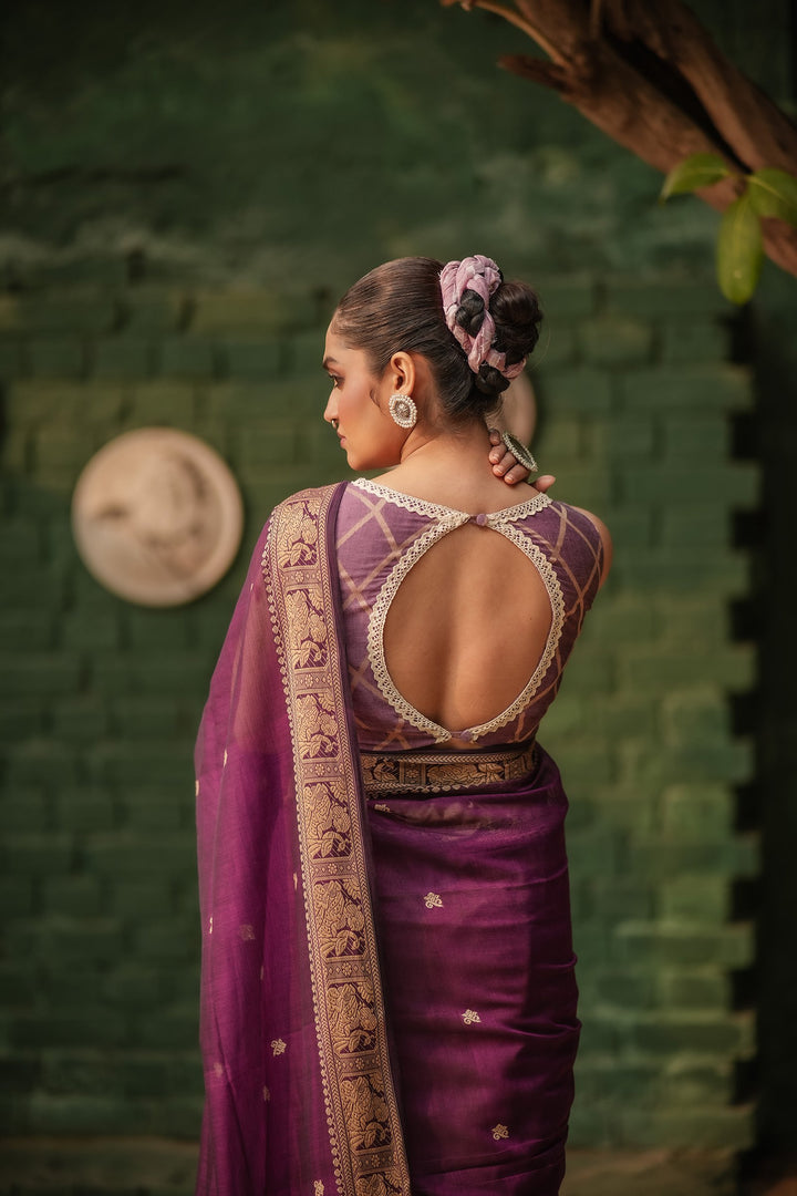 Regal Violet Jamdani Baluchari Saree