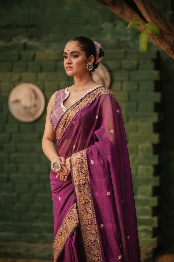 Regal Violet Jamdani Baluchari Saree