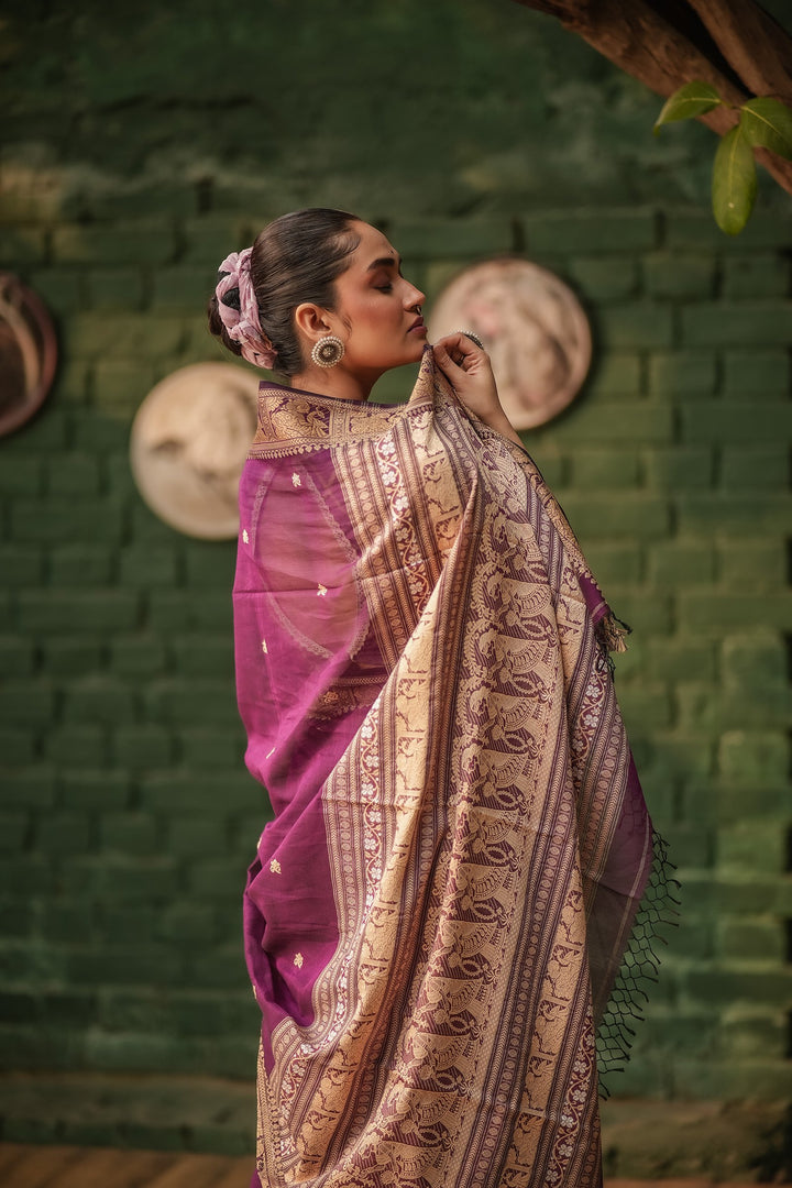 Regal Violet Jamdani Baluchari Saree