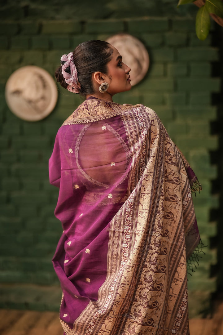 Regal Violet Jamdani Baluchari Saree