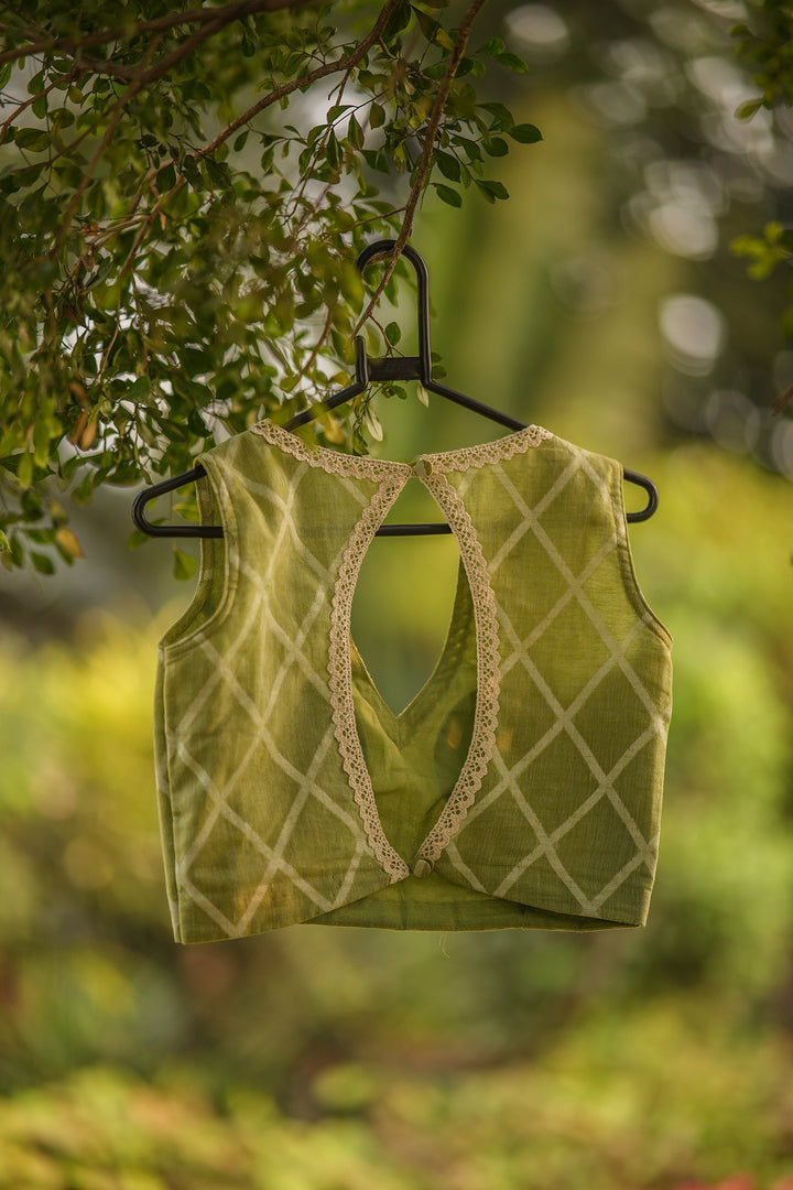 Victorian Diamond Lace Pista Green Jamdani Blouse