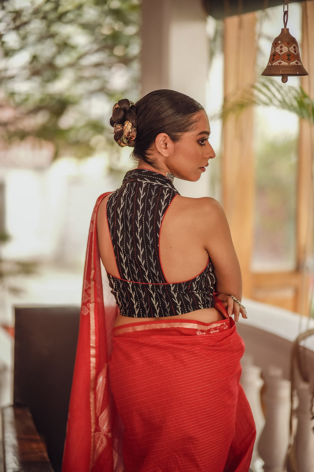 Red and White Spear Headed Zari Jamdani Saree