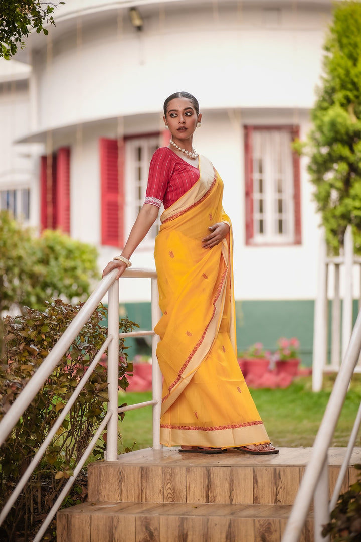 Holud Lal Kalka Jamdani Saree