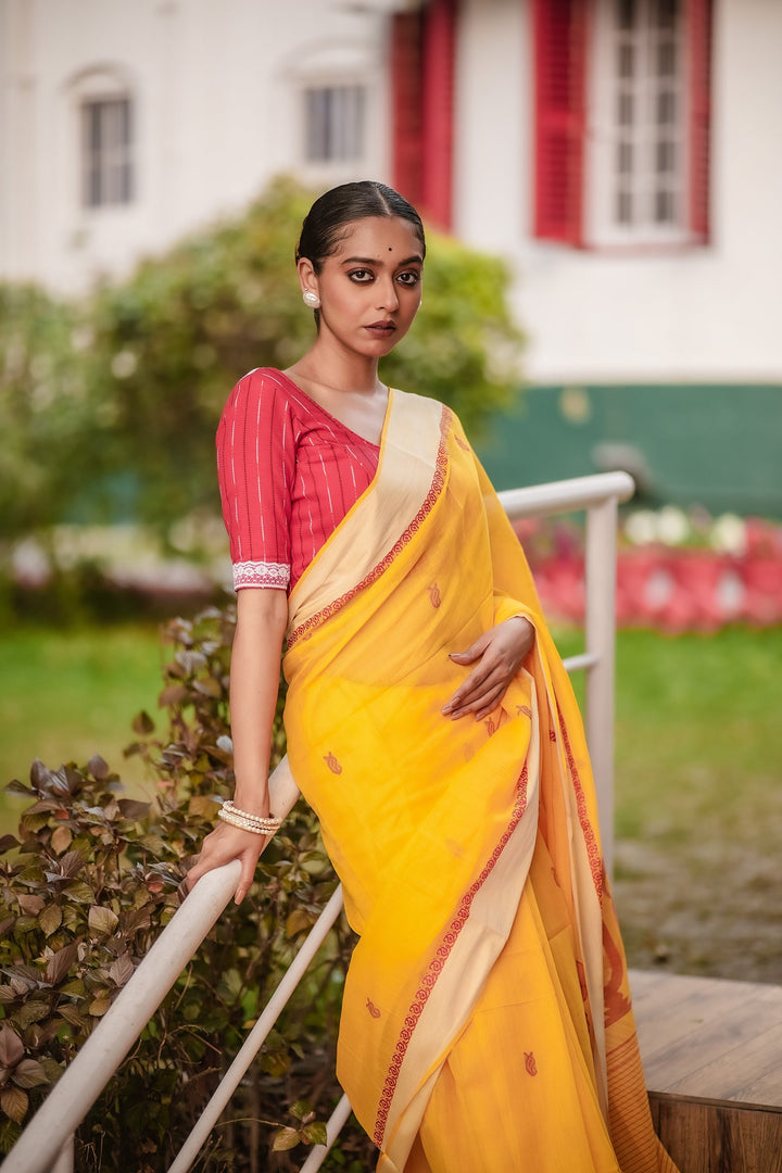 Holud Lal Kalka Jamdani Saree