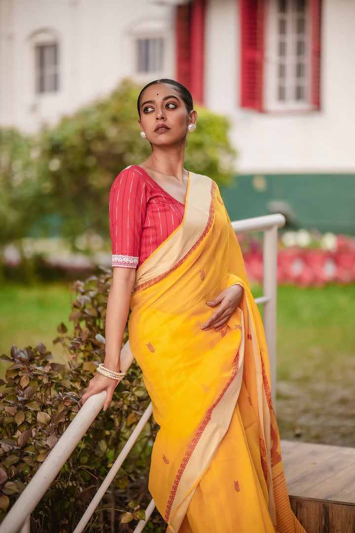 Holud Lal Kalka Jamdani Saree