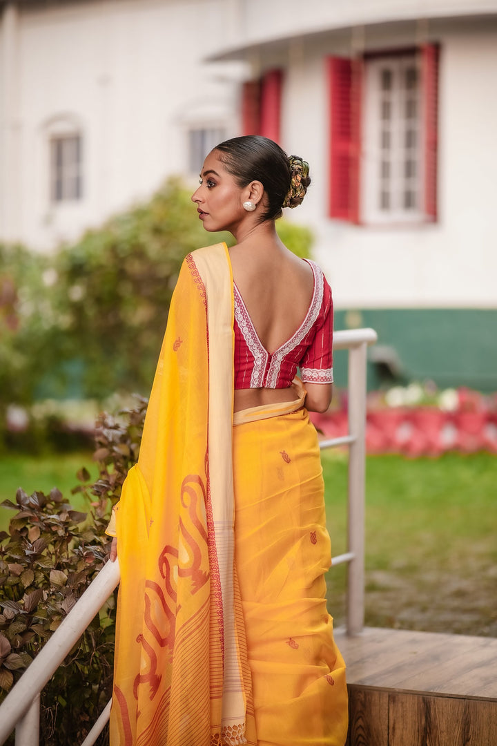 Holud Lal Kalka Jamdani Saree