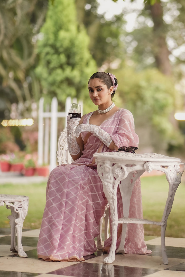 Elysian Pastel Pink Jamdani Saree