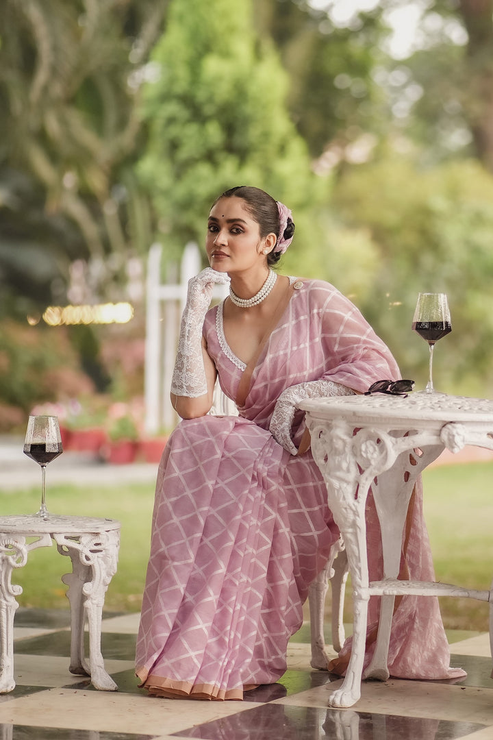 Elysian Pastel Pink Jamdani Saree