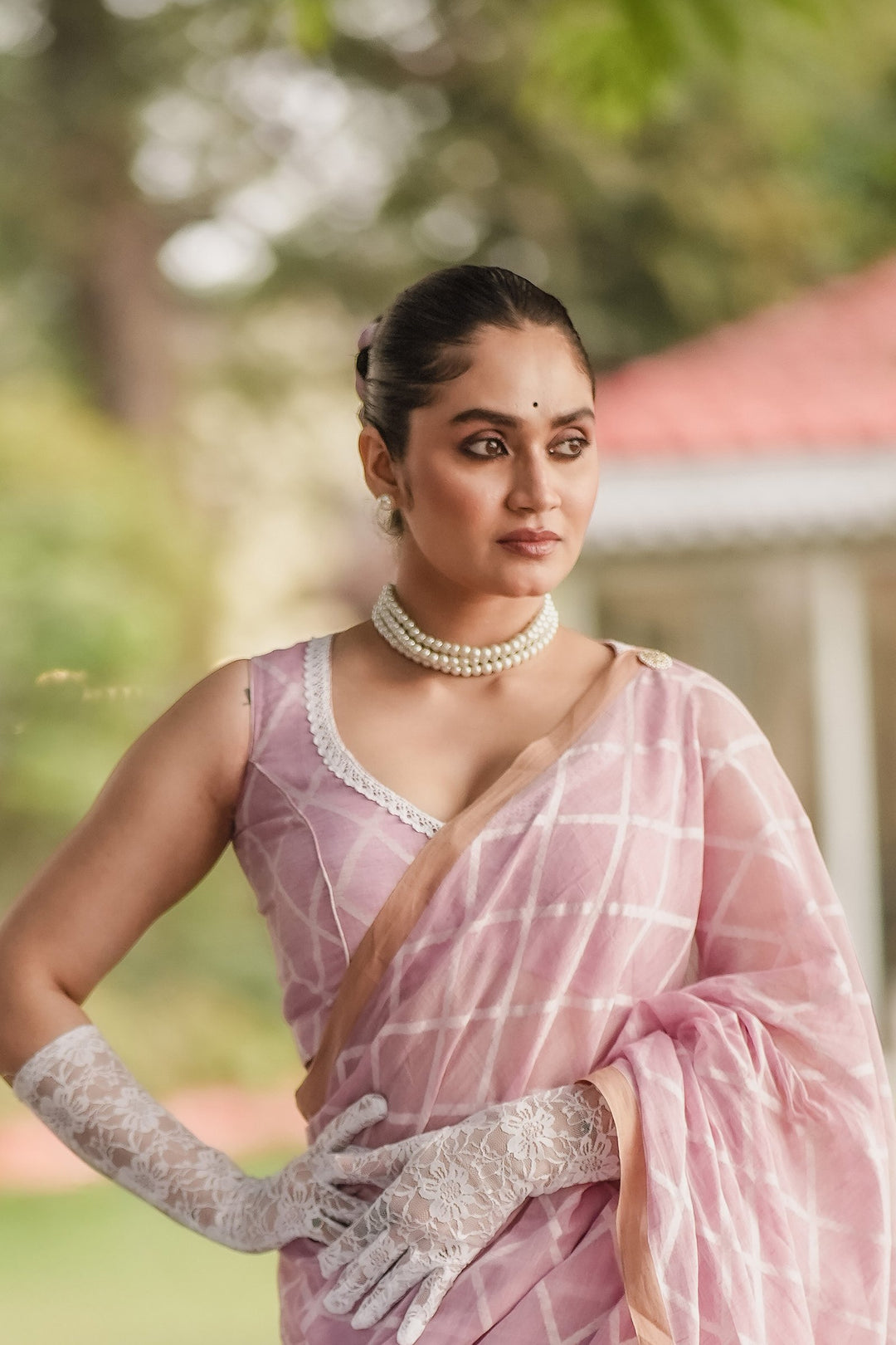 Victorian Diamond Lace Pastel Pink Jamdani Blouse