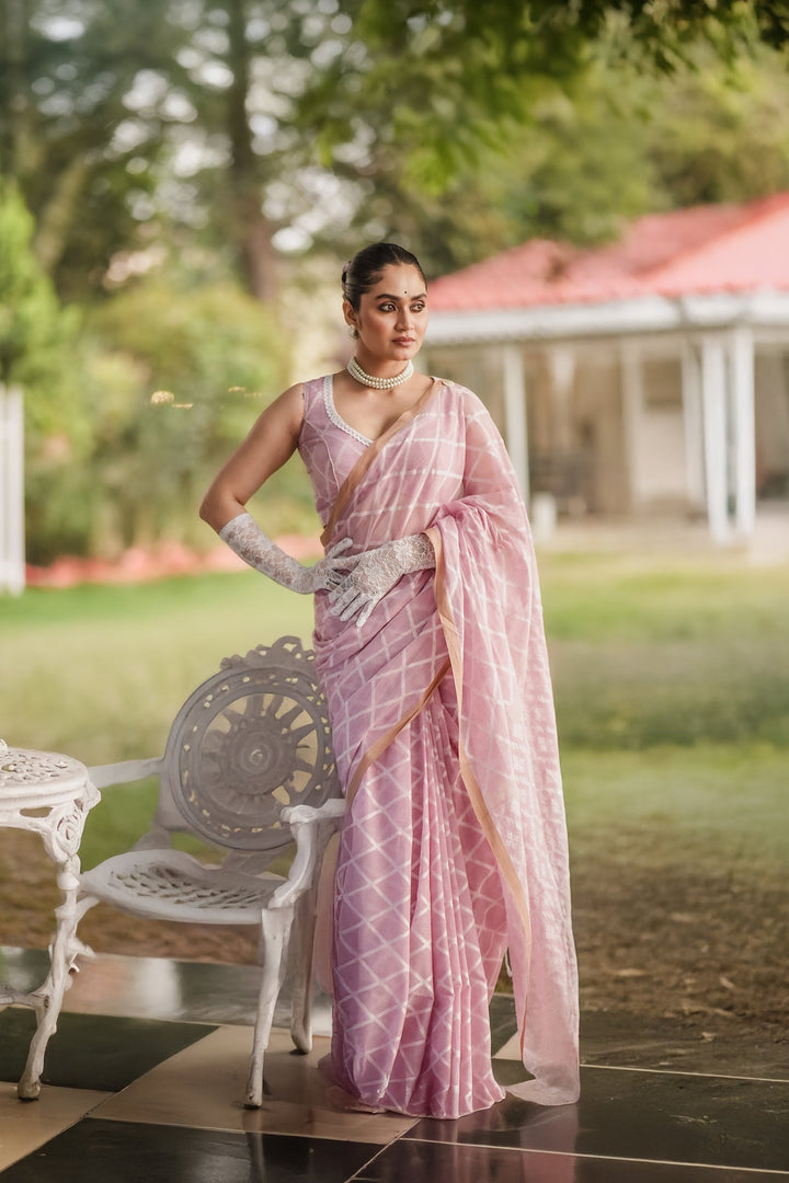 Elysian Pastel Pink Jamdani Saree