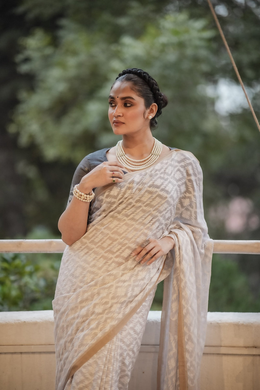 Pearl White Jamdani Saree