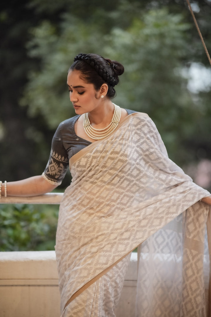 Pearl White Jamdani Saree