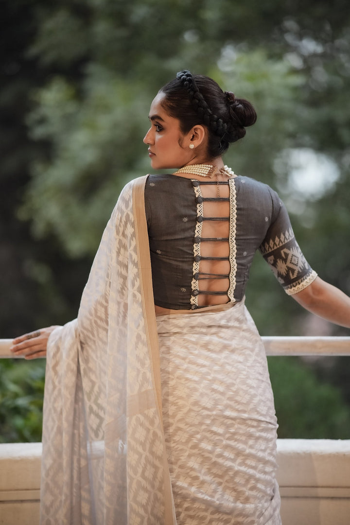 Pearl White Jamdani Saree
