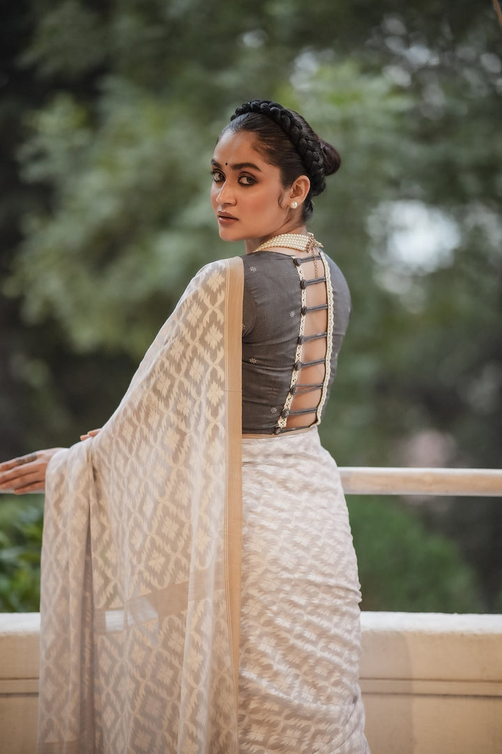Pearl White Jamdani Saree