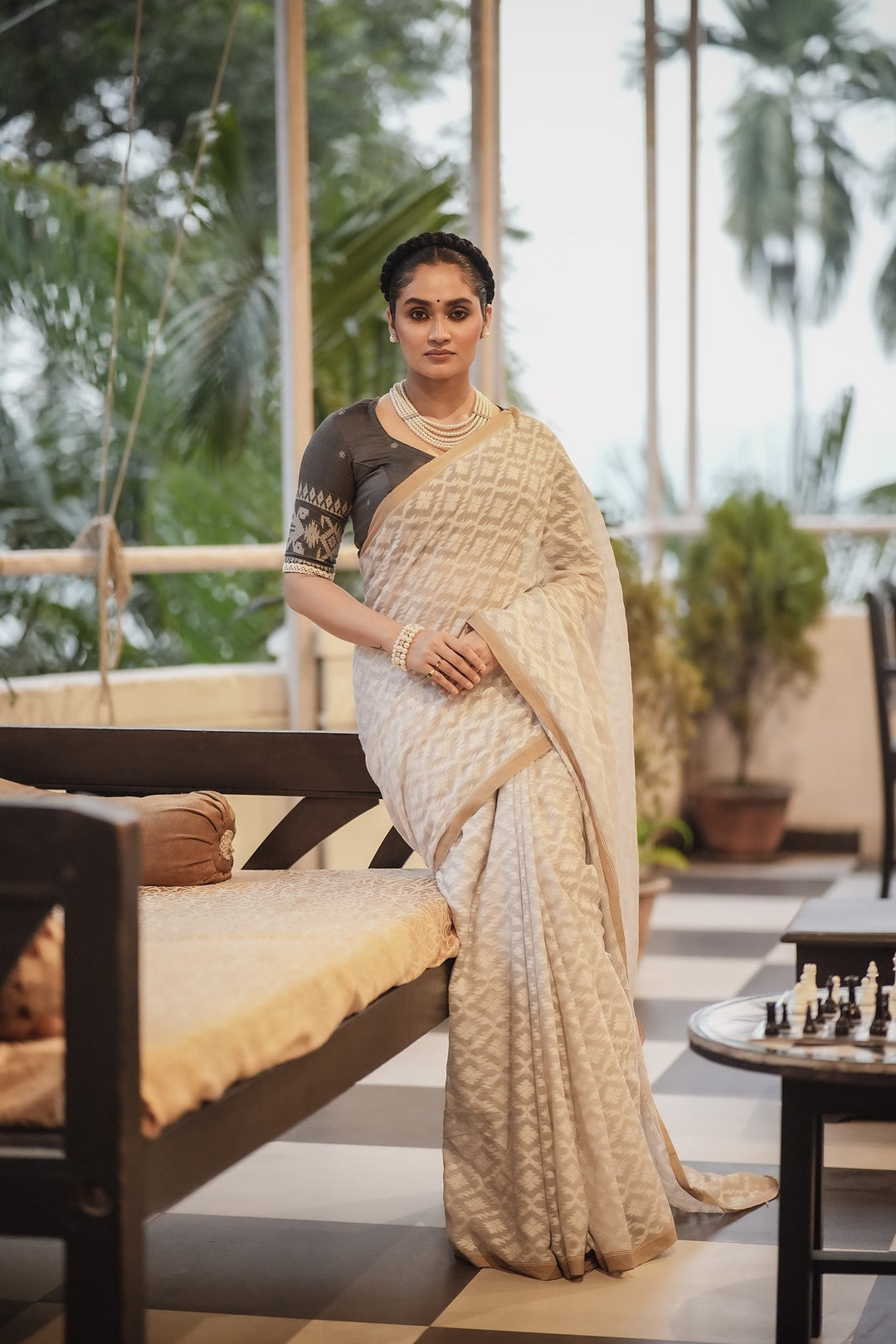 Pearl White Jamdani Saree