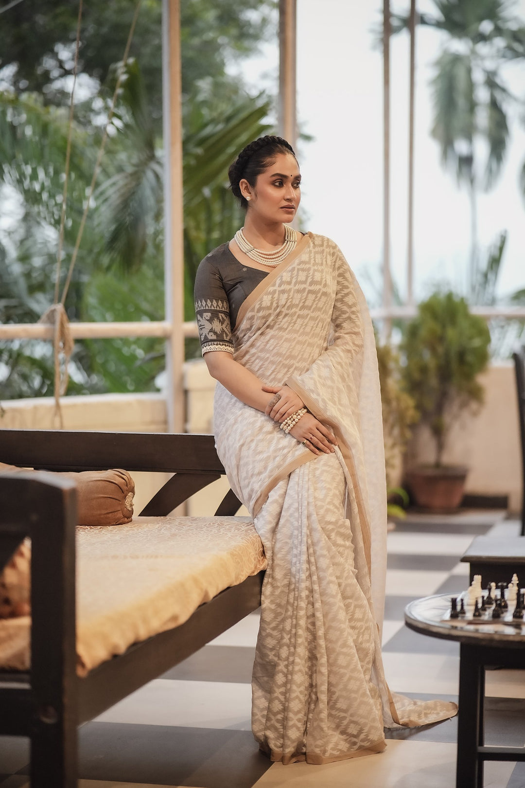Pearl White Jamdani Saree