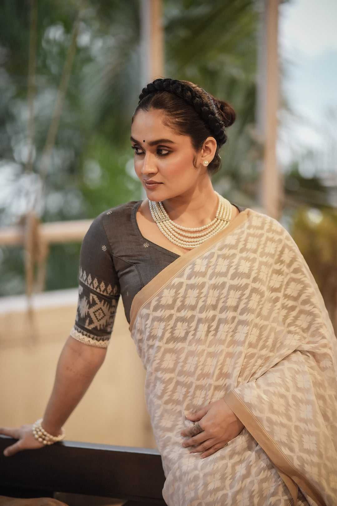 Pearl White Jamdani Saree