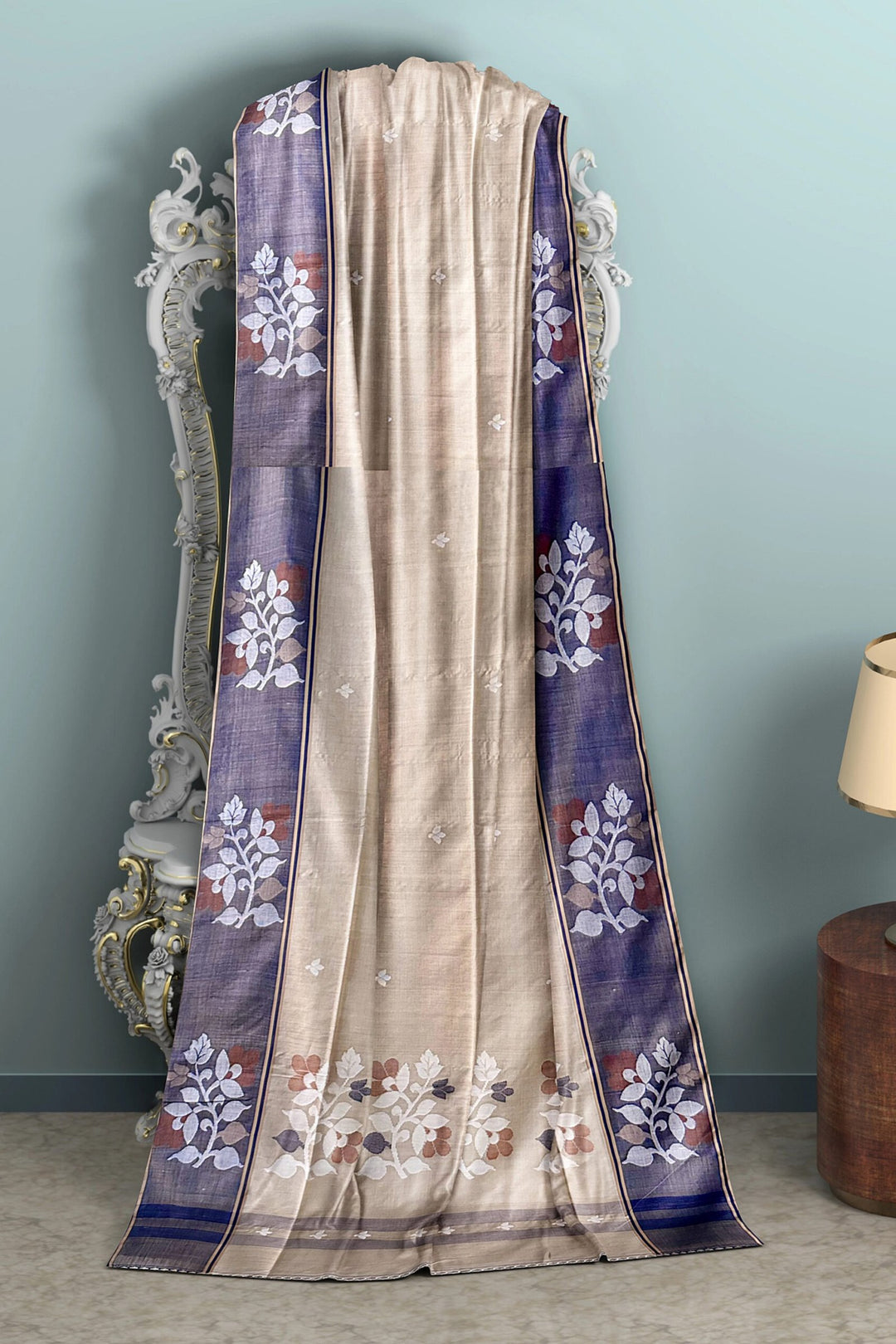 Azure Blossom Tussar Jamdani Saree