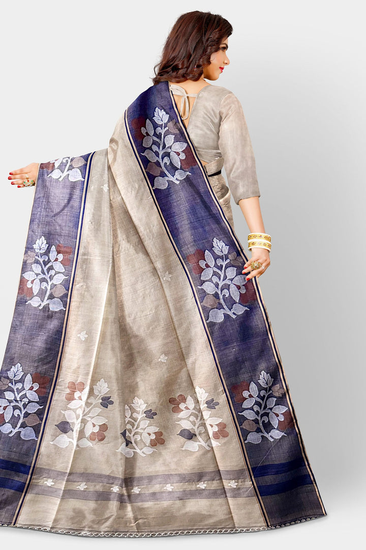 Azure Blossom Tussar Jamdani Saree