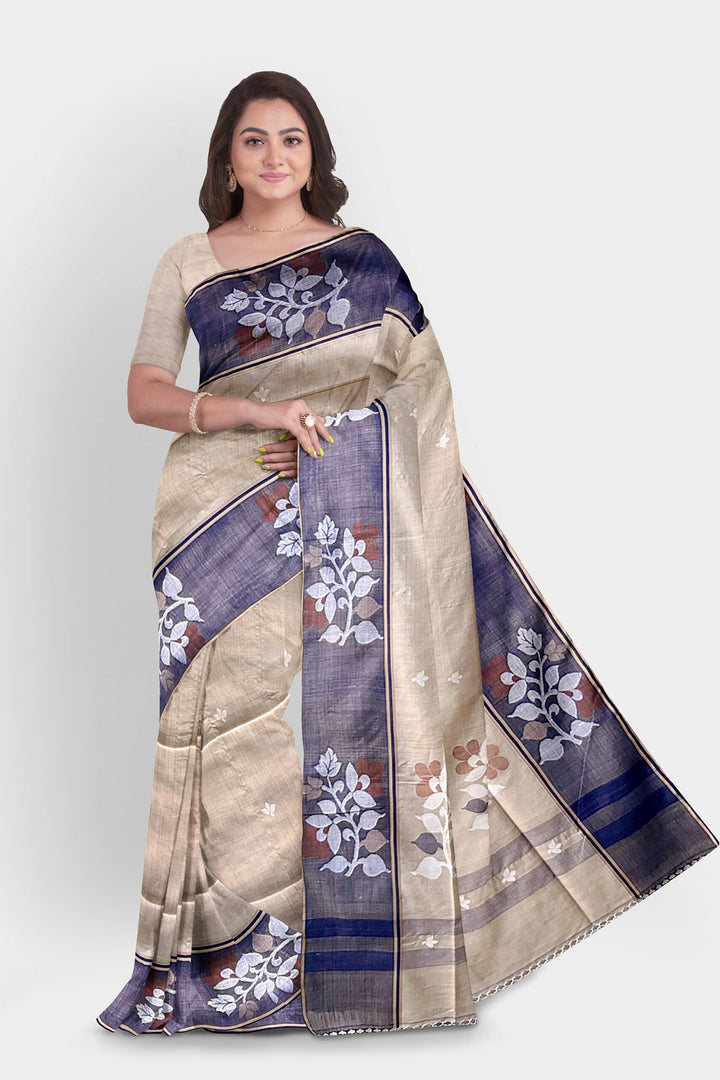 Azure Blossom Tussar Jamdani