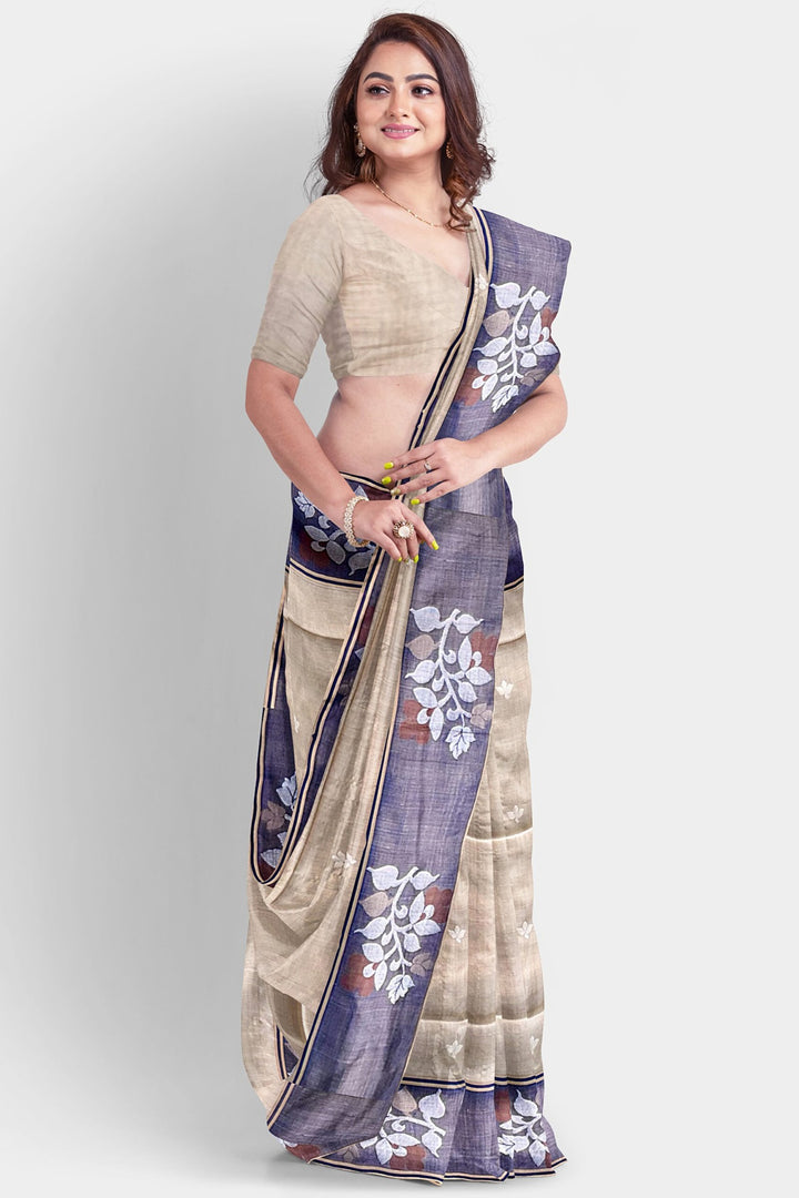 Azure Blossom Tussar Jamdani Saree