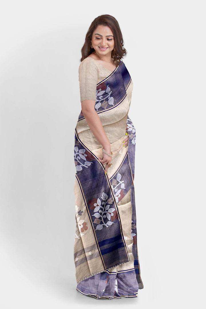 Azure Blossom Tussar Jamdani Saree