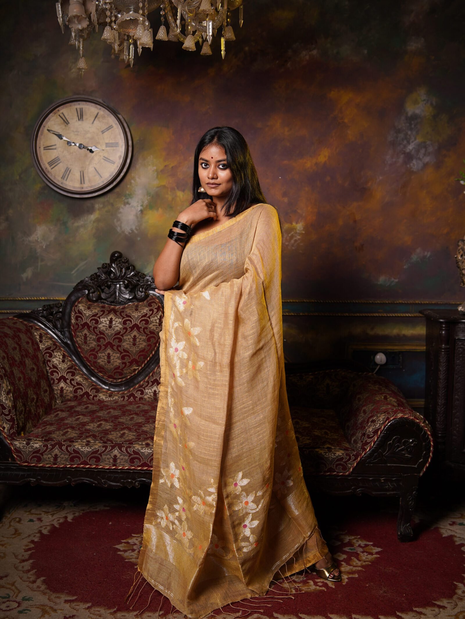 Guldasta - Golden Flower Linen Jamdani