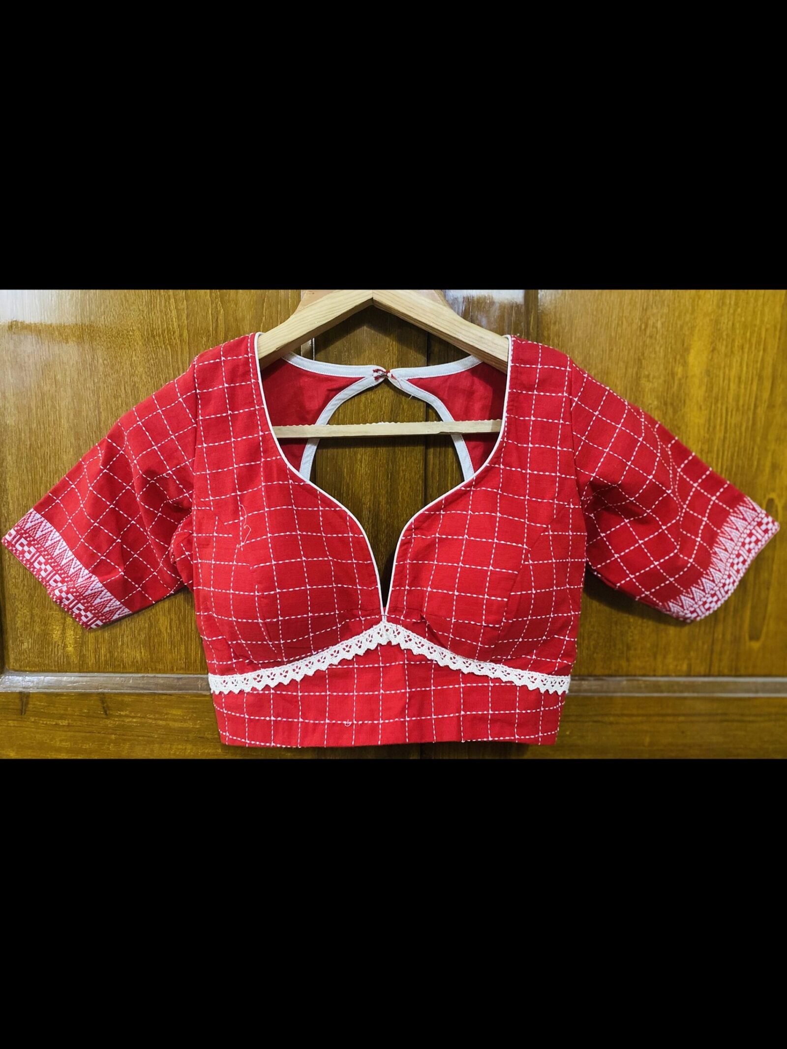 Red Box Check Jamdani Blouse