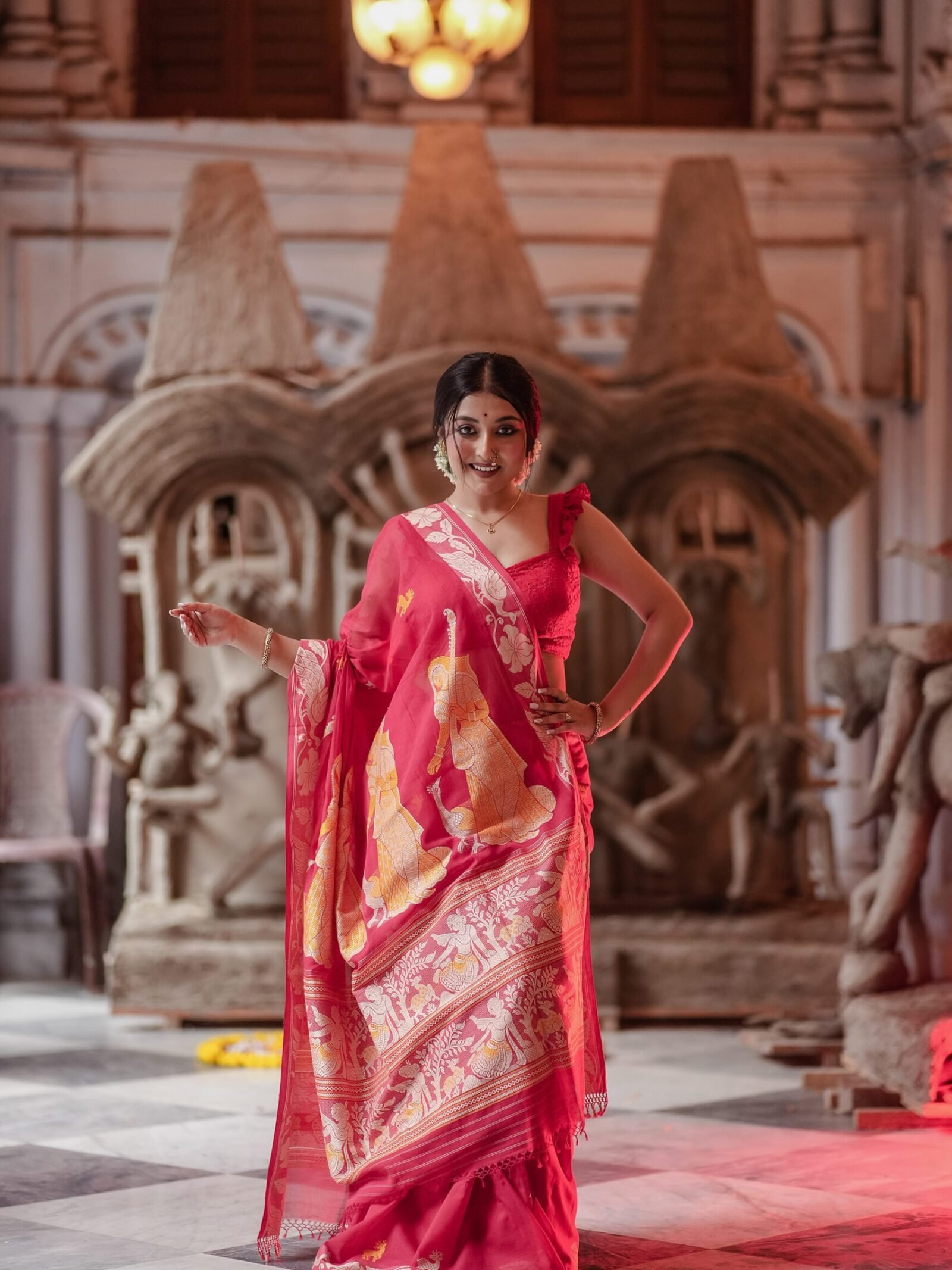 Bonedi Collection – Padma Palash Baluchari Saree