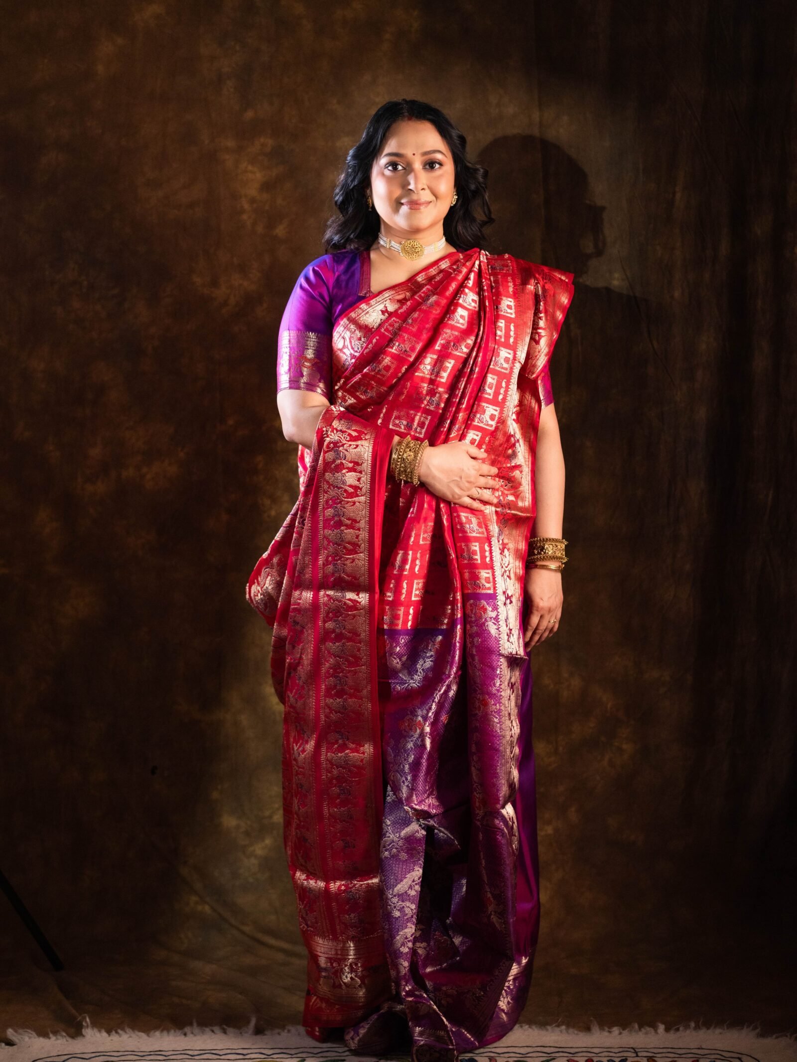 Maharani Swarna Katha - Dual-Tone Purple & Royal Pink Swarnachuri Silk Saree