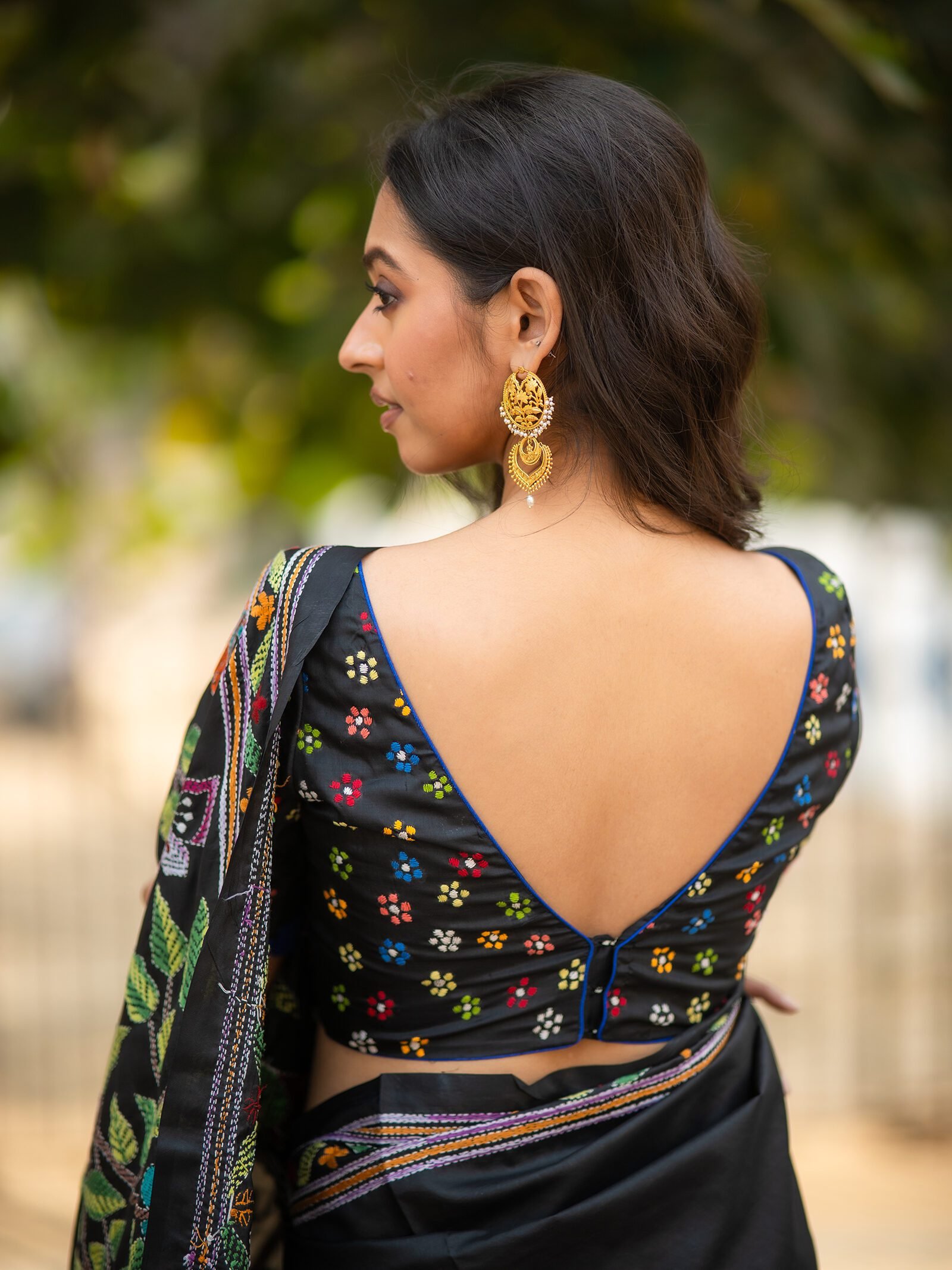 Phulkatha Black Kantha Embroidery Silk Blouse