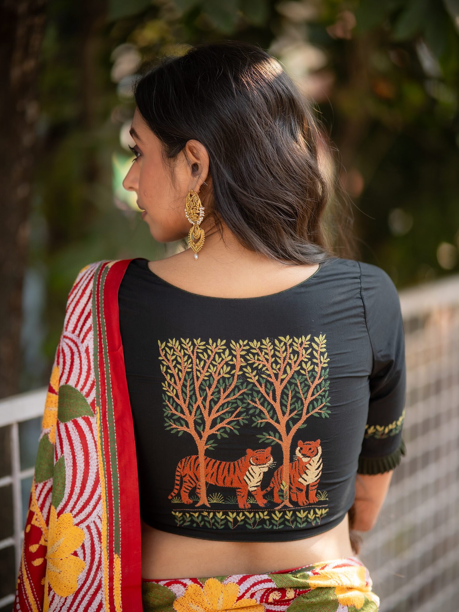 Sunderban Royal Bengal Tiger Kantha Embroidery Silk Blouse