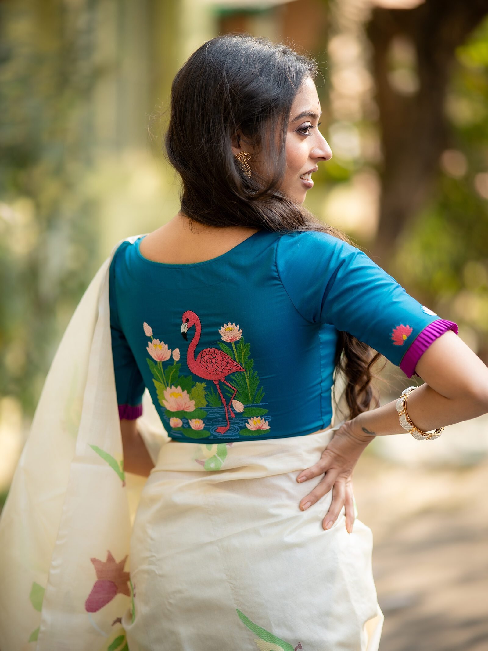 Rajhansini Kantha Embroidered Blue Silk Blouse