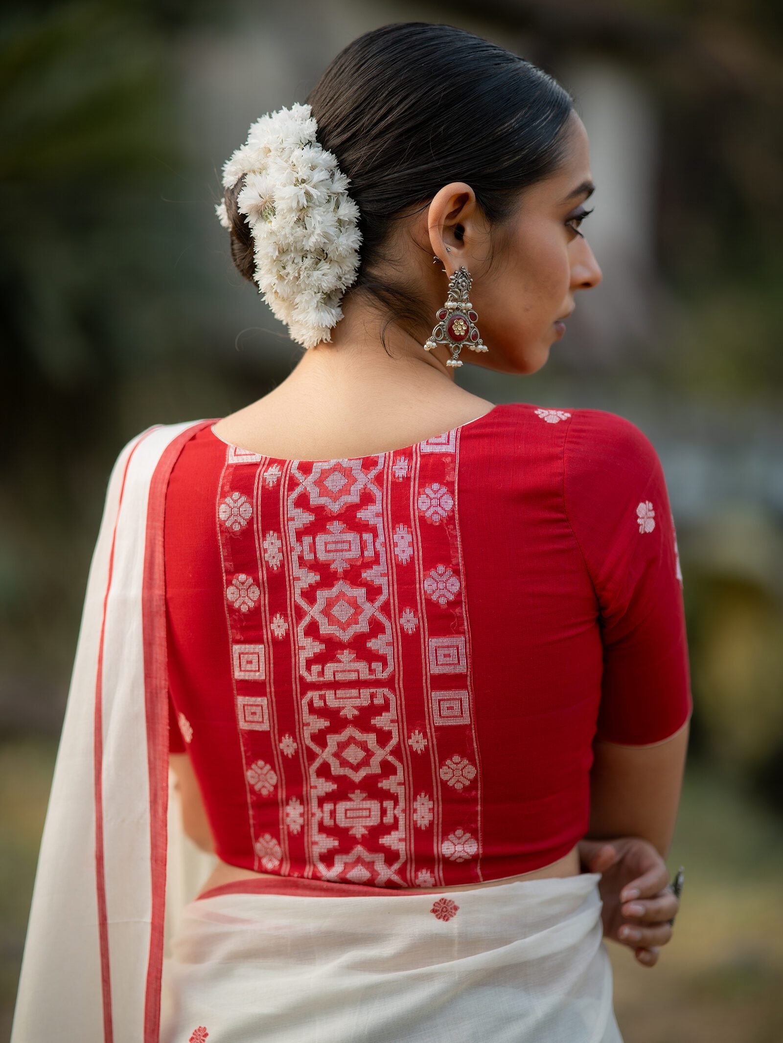 Lal Sada Alpona Jamdani Cotton Blouse